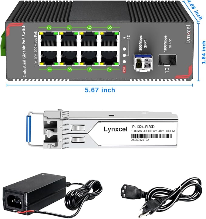 8-Port Industrial Gigabit PoE Switch, 96W PoE Budget 48-57V Output, 2 x SFP - Image 8