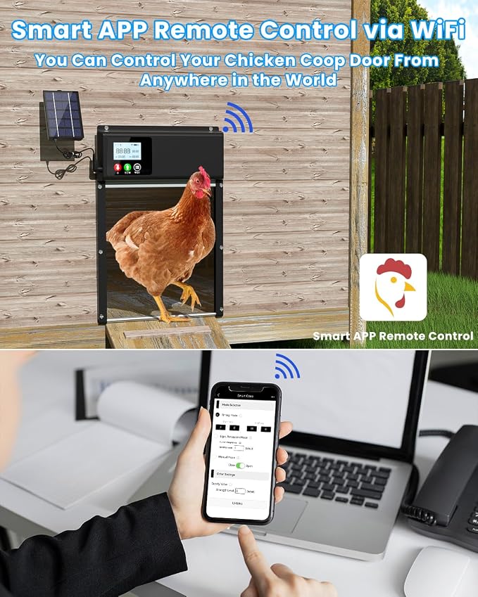 Automatic Chicken Coop Door Solar Powered, WiFi Automatic Chicken Door APP - Image 2