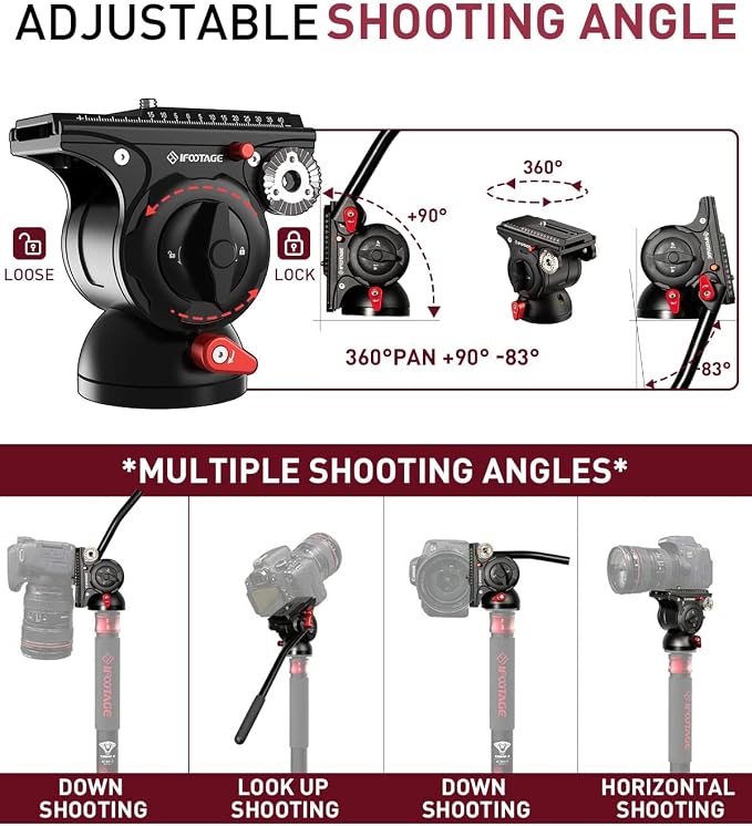 IFOOTAGE Cobra 3 Monopod with Pedal C180F-P with Fulid Head K5S, Carbon Fiber - Image 6