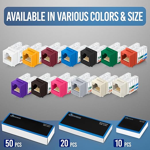 Everest 90° Angled RJ45 Cat6 Keystone Jacks 100-Pack in Blue - Image 7