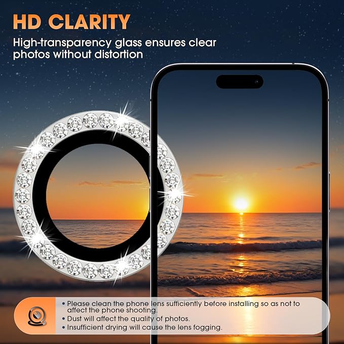 for iPhone 16 Pro/16 Pro Max Camera Lens Protector Bling Individual Metal - Image 3