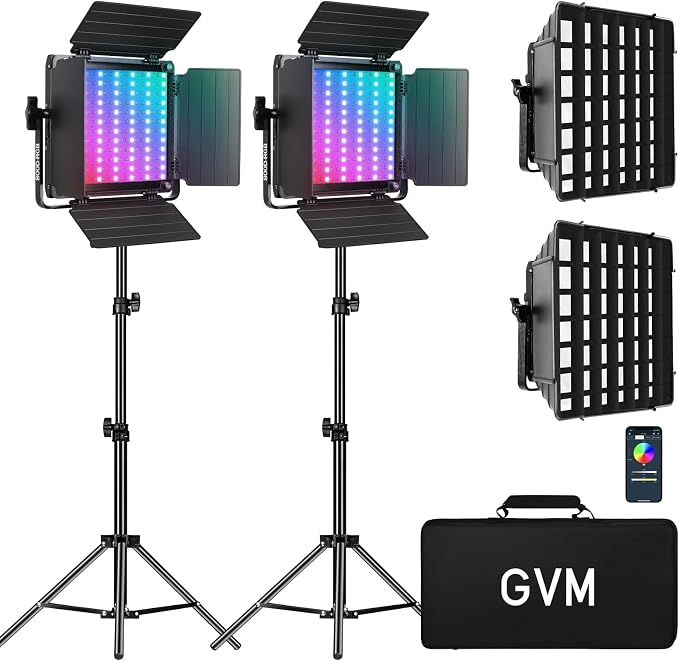 GVM 800D RGB LED Light Panel, 2 Packs Video Lighting Kit by GVMGreatVideoMaker