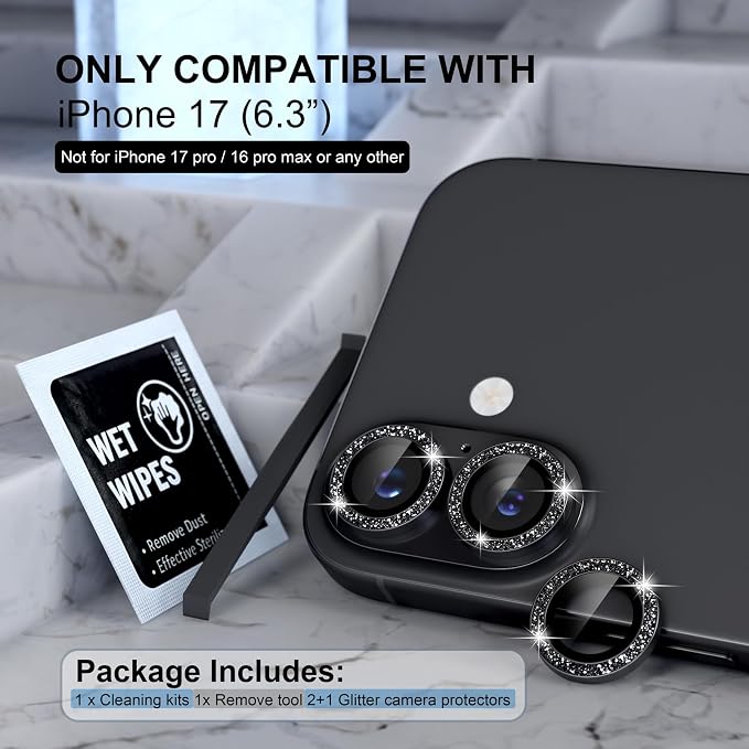 Choiche Compatible for iPhone 17 Camera Lens Protector Bling, 9H Tempered Glass - Image 2