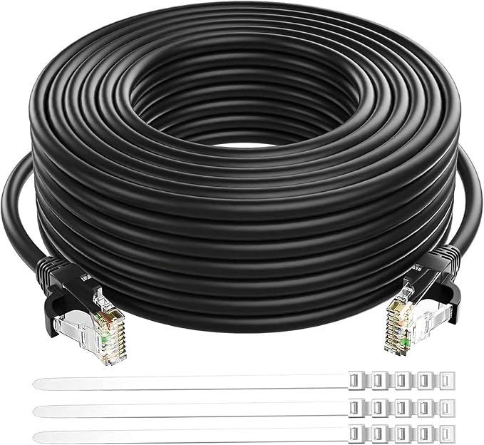 Adoreen Cat 6 Ethernet Cable 75 Ft-Black, Outdoor & Indoor Snagless Long Round by Adoreen