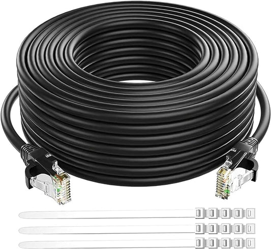 Adoreen Cat 6 Ethernet Cable 60 Ft-Black, Outdoor & Indoor Snagless Long Round by Adoreen