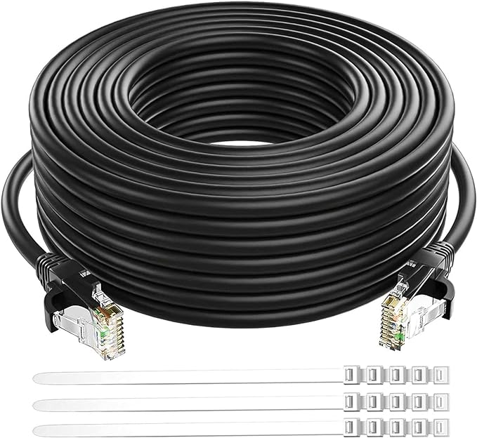 Adoreen Cat 6 Ethernet Cable 200 Ft-Black, Outdoor & Indoor Snagless Long Round by Adoreen
