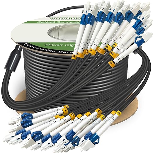 50 Meters 12 Core Industrial TPU LC to LC Outdoor Armored Fiber Optic Cable by YUTIANHOME