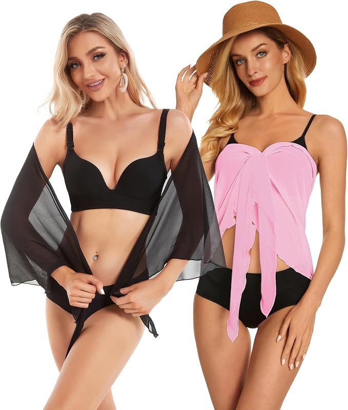 CHICGAL 2 Pieces Women Beach Sarong Bathing Suit Wrap Skirt Sheer Bikini - Image 6