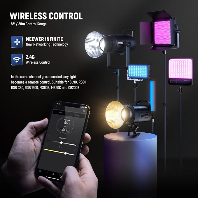 NEEWER CB60B 70W LED Video Light 2.4G/APP Control, Bi Color 2700-6500K 34000Lx - Image 4