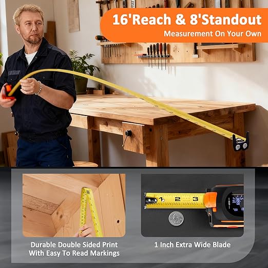 3-in-1 Laser Tape Measure, 197ft Laser Distance Meter, 16ft Digital Tape Measure - Image 5