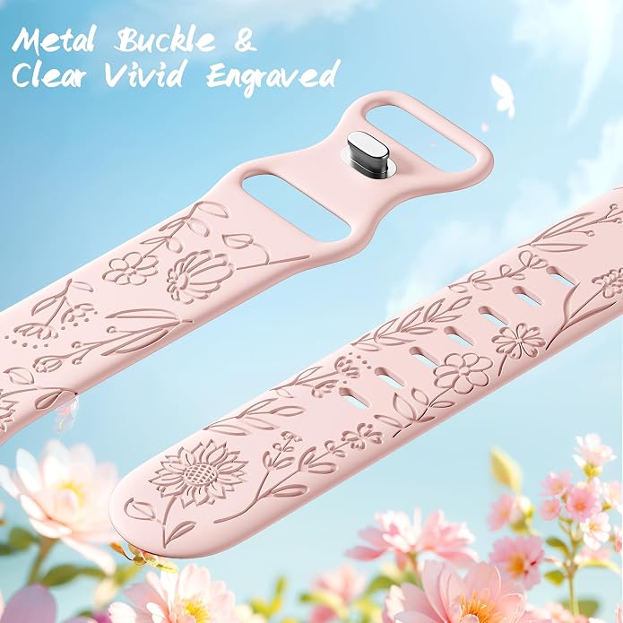 SNBLK 6 Pack Floral Engraved Bands Compatible - Image 3