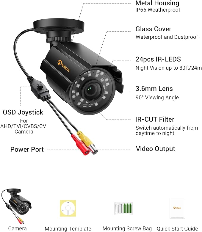 Anlapus 1080P Hybrid 4 in 1 Security Camera, HD TVI/CVI/AHD/CVBS Indoor Outdoor - Image 9