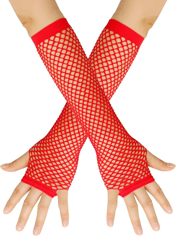 Seeksmile Women's Girls 80's Theme Party Emo Fingerless Arm Fishnet Gloves by Seeksmile