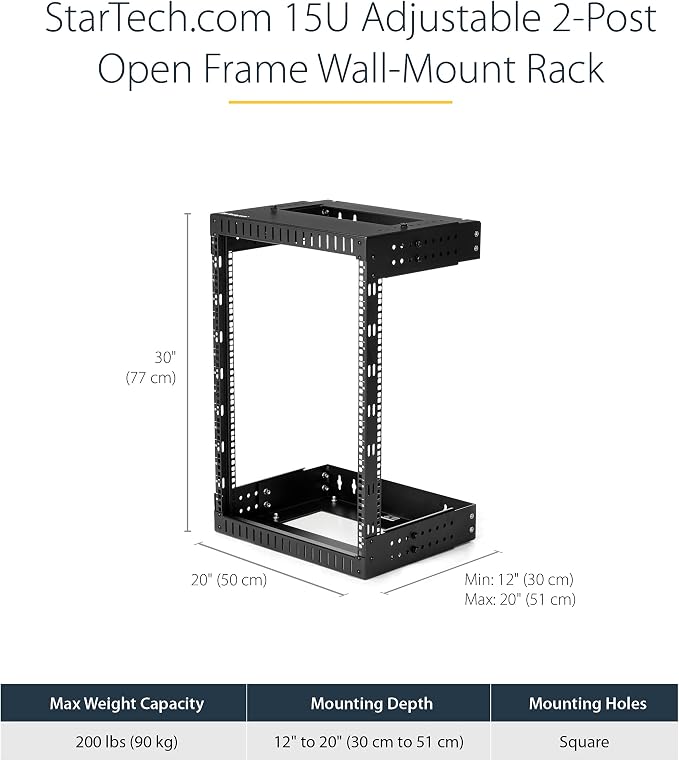 StarTech.com 2-Post 15U Heavy-Duty Wall Mount Network Rack, Wall Mount Data Rack - Image 2