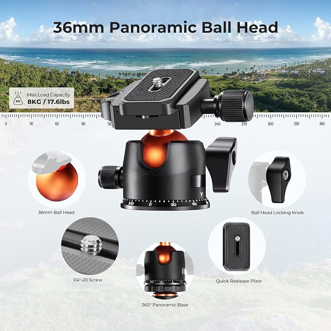 K&F CONCEPT 64" Carbon Fiber Camera Tripod, Lightweight Travel Tripod - Image 6