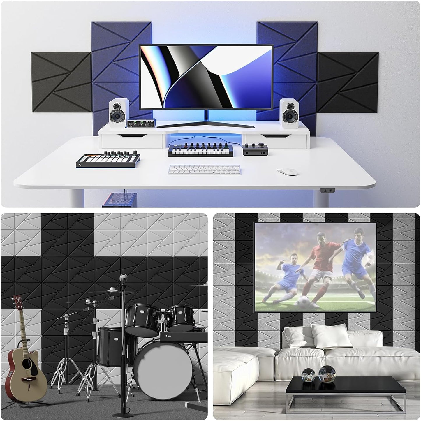12 pack Acoustic Panels With Self-Adhesive, 12"X 12"X 0.4"Sound Proof Foam Panels, Sound Panels High Density, Soundproof Wall Panels for Home Studio Office-Dark Blue