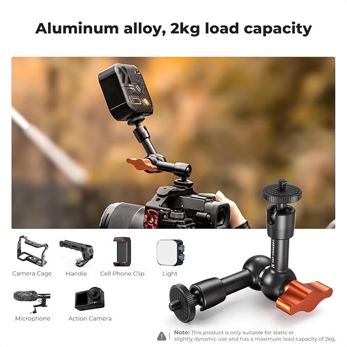 K&F CONCEPT 6" Magic Arm 1/4" Screw 360°Ballhead Articulating Mini Arm Mount - Image 2