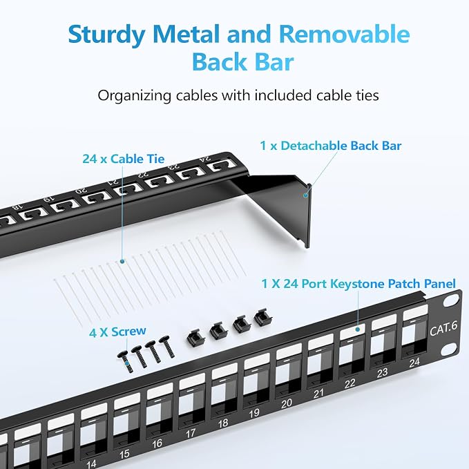CableGeeker 1U 24 Port Keystone Patch Panel - Image 7