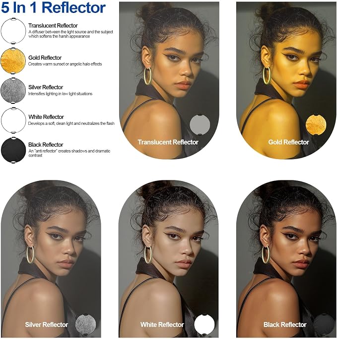 WELLMAKING 32'' Photography Reflector Dual Handle Collapsible 5-in-1 - Image 2