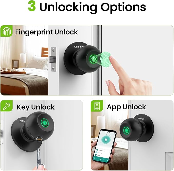 GHome Smart Fingerprint Door Lock, 3 in 1 Smart Fingerprint Door Knob - Image 2