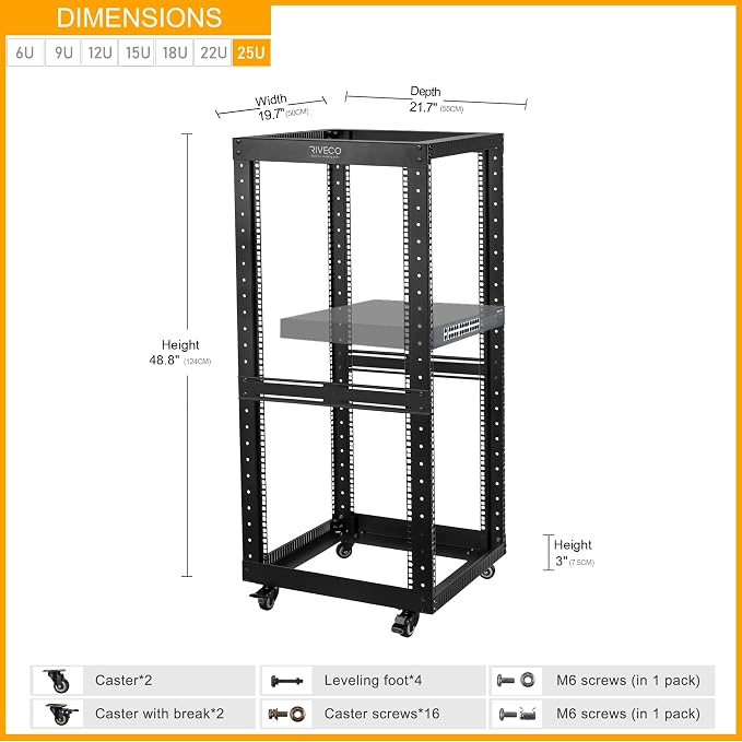 RIVECO 25U Open Frame Server Rack - Image 2