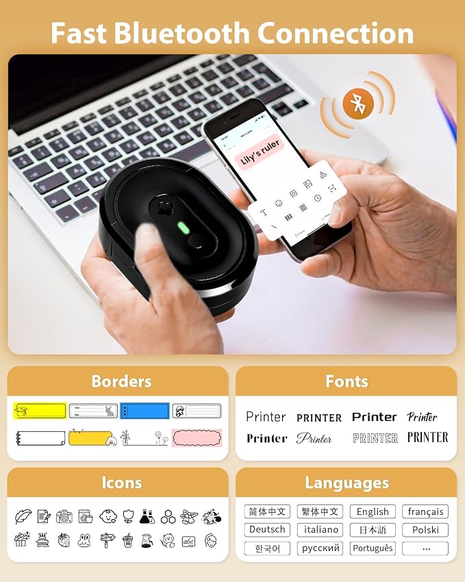 Label Maker Machine with Tape, N12 Portable Bluetooth Label Printer, Wireless - Image 2