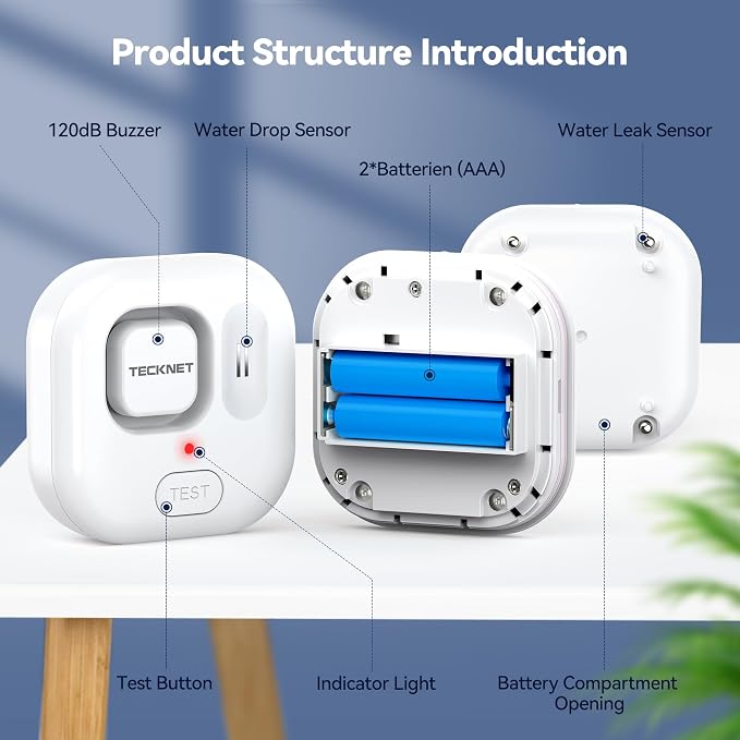 TECKNET Water Leak Detectors for Home, 120dB Water Sensor Alarm Leak Detector - Image 3