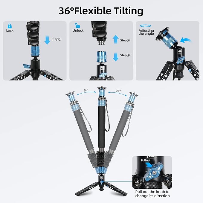 SIRUI P-424FS Carbon Fiber Monopod, 360° Panorama, Modular 3 in 1, Quick - Image 6