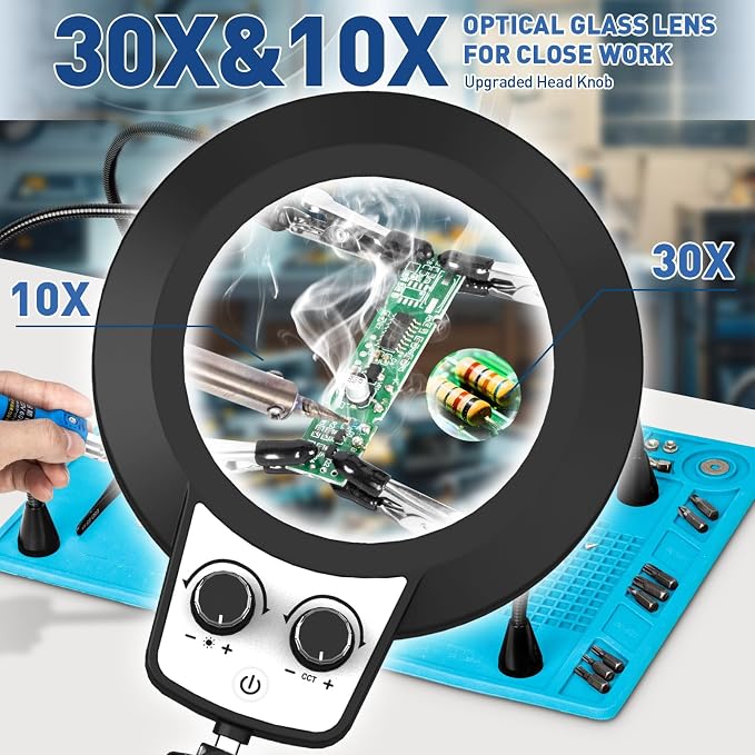 Silicone Mat Helping Hands Soldering Station, 30X/10X Magnifying Glass - Image 2