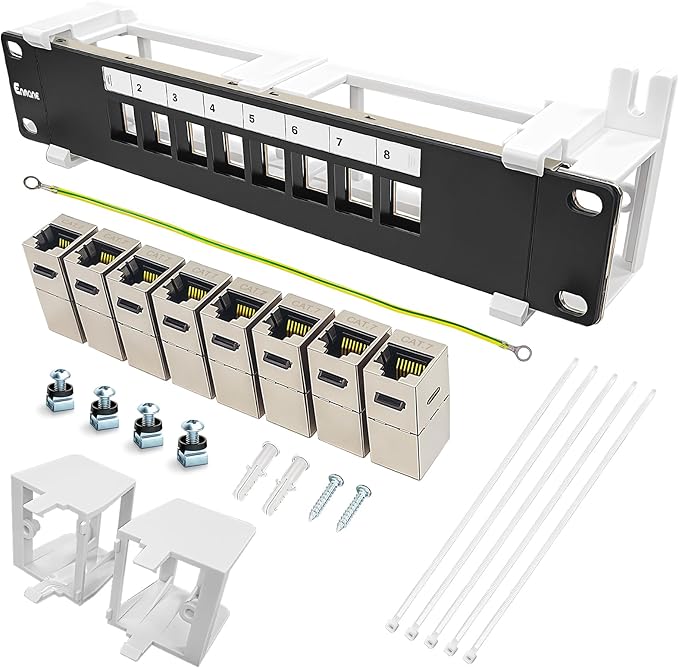 8 Port Patch Panel CAT7 Keystone Coupler Shielded Wall Mount 10inch by Enmane