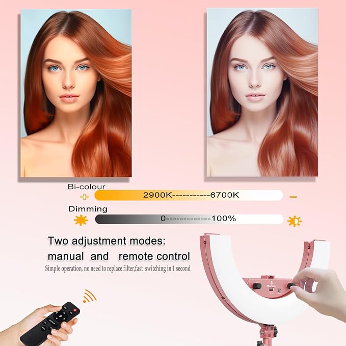 18 Inch Ring Light Kit, 55W6700k Dimmable LED Light, Tripod Stand, Remote - Image 3