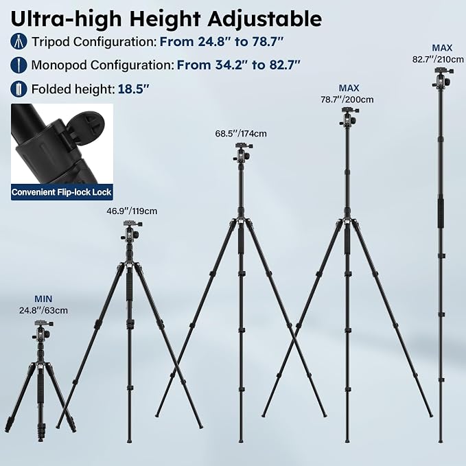 SIRUI Camera Tripod & Monopod Stand, 78.7" Tall Aluminum Detachable Tripod - Image 3
