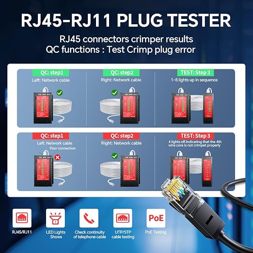 NOYAFA NF-468S Network Cable Tester, RJ12 RJ11 RJ45 Ethernet Cable Tester - Image 4