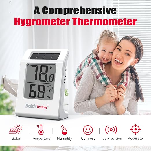 BaldrTherm Humidity Thermometer Meters, Solar-Powered Indoor Temperature Sensor - Image 6