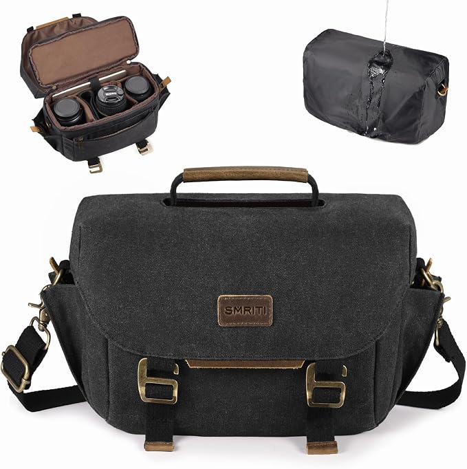SMRITI Canvas DSLR Camera Bag Crossbody, Waterproof Messenger Camera Sling Bag by SMRITI