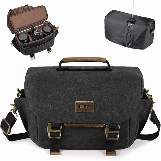 SMRITI Canvas DSLR Camera Bag Crossbody, Waterproof Messenger Camera Sling Bag by SMRITI