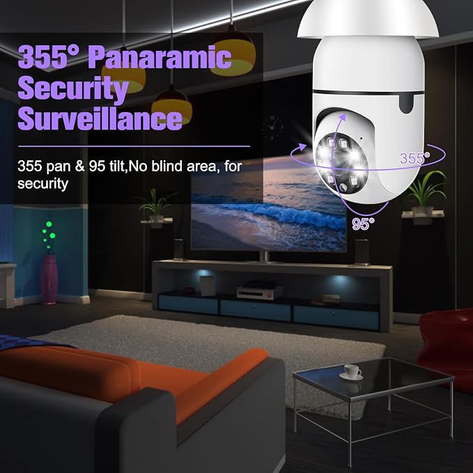 Security Camera Indoor Wireless WiFi Outdoor Home E27 360 Degree Panoramic Home - Image 4