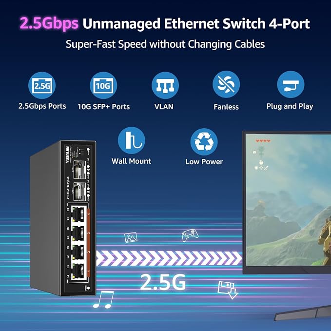 6 Port 2.5G Unmanaged Ethernet Switch, 4 x 2.5G Base-T Ports, 2 x 10G SFP - Image 2