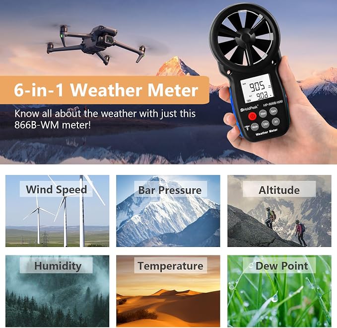 HoldPeak Handheld Anemometer Barometer, Weather Meter - Image 2