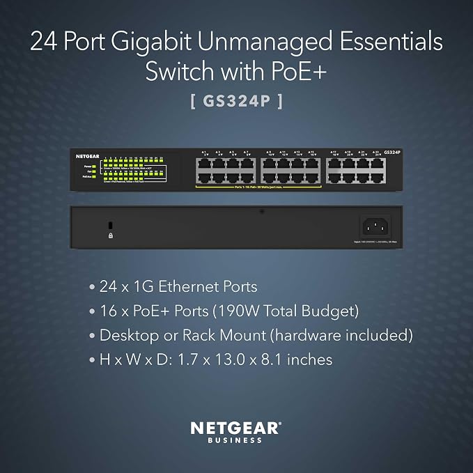 NETGEAR 24 Port PoE Switch Unmanaged – 24 Port PoE Gigabit Switch - Image 2