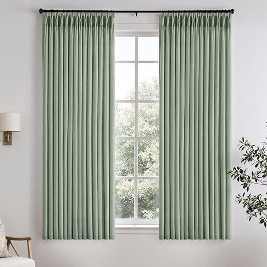 Memory Trained Pinch Pleated Curtains 63 Inches Long, Viral Linen Pinch Pleat by ANRODUO