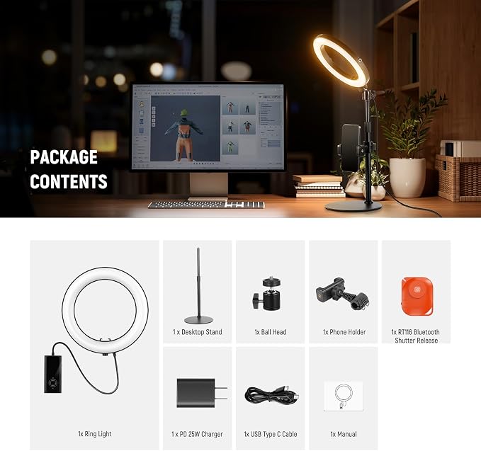 NEEWER 12" 24W High Power Desk Ring Light - Image 9