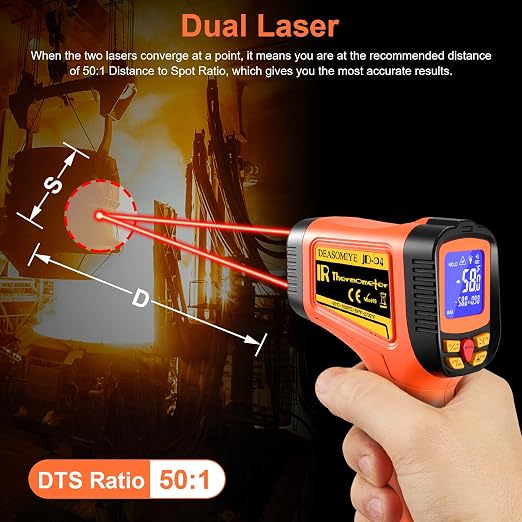 -58°F to 2732°F Digital Infrared Thermometer Gun, 50:1 Distance Ratio Laser - Image 3