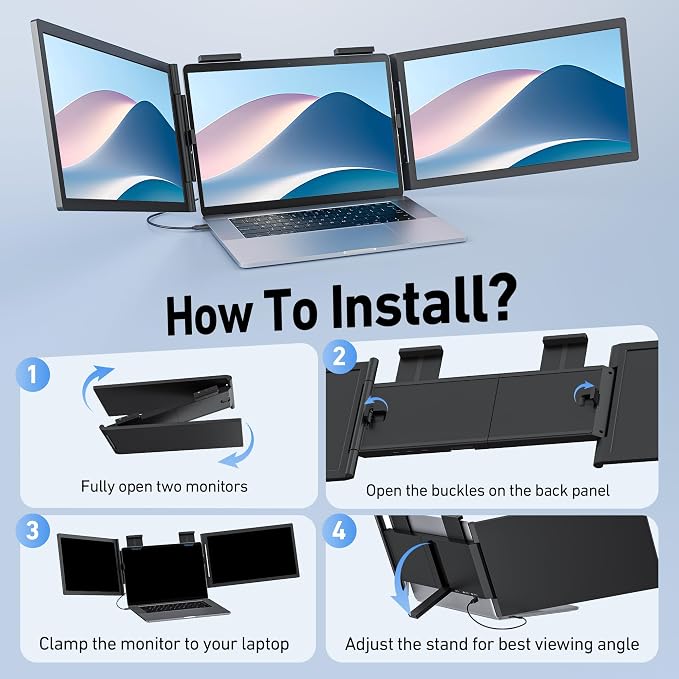 Laptop Screen Extender, 14’’ FHD 1080P Triple Portable Monitor - Image 7
