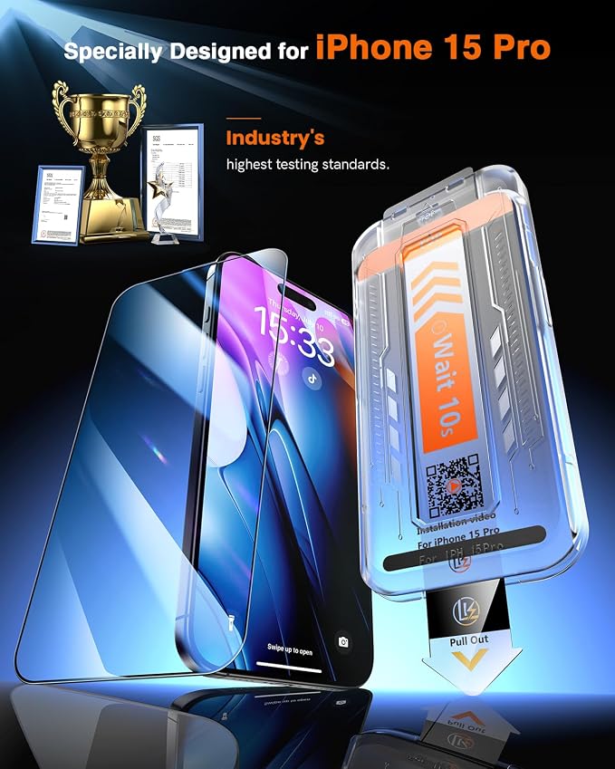 LK 3 Pack for iPhone 15 Pro Screen Protector Military Grade Shatterproof - Image 8