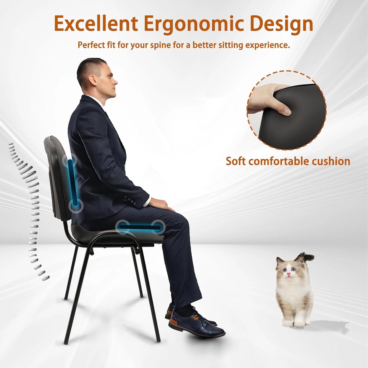 CLATINA Stacking Waiting Room Chairs, PU Leather Armless Office Guest Chair with Metal Frames, Stackable Conference Room Chairs No Wheels for Reception Lobby Side Meeting Training School, Black