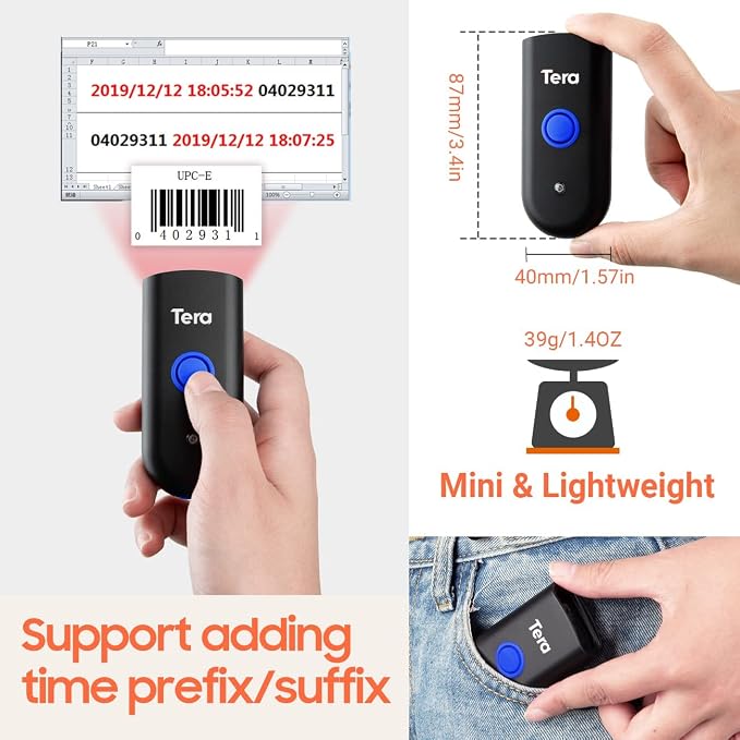 Tera Wireless Barcode Scanner 1D Laser Mini Pocket Waterproof Scanner 3in1 - Image 6
