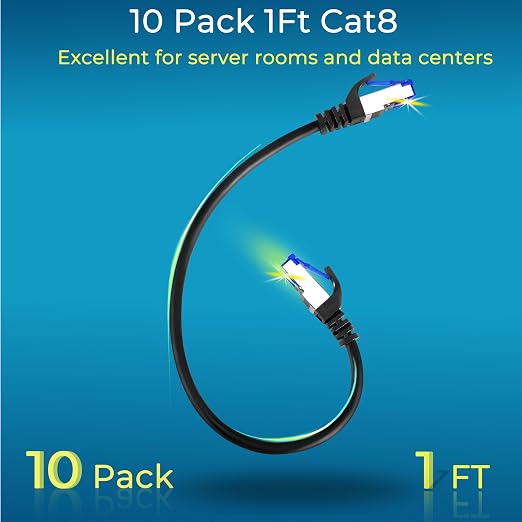 Rapink Patch Cables Cat8 1ft 10 Pack Slim, Cat8 Ethernet Patch Cable 40G Support - Image 2
