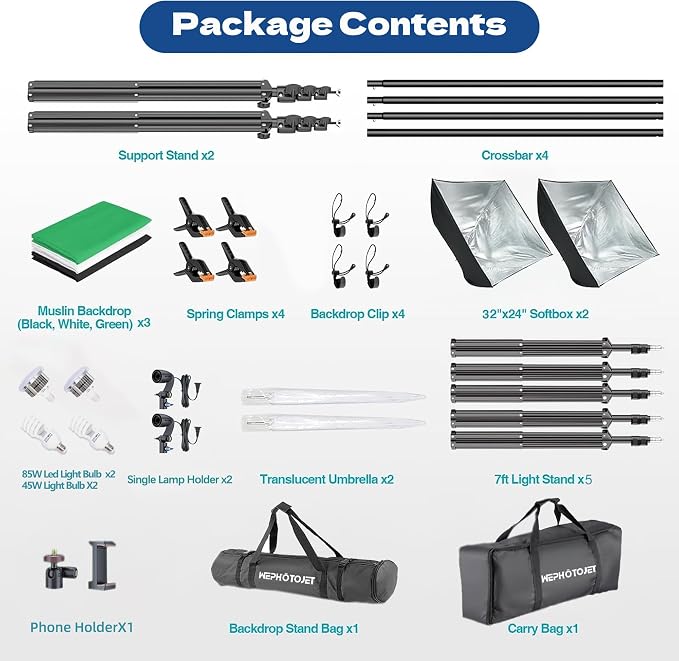 Photography Softboxes Kit with 6.6x10ft Backdrop Stands, 5 Tripod Stands - Image 8