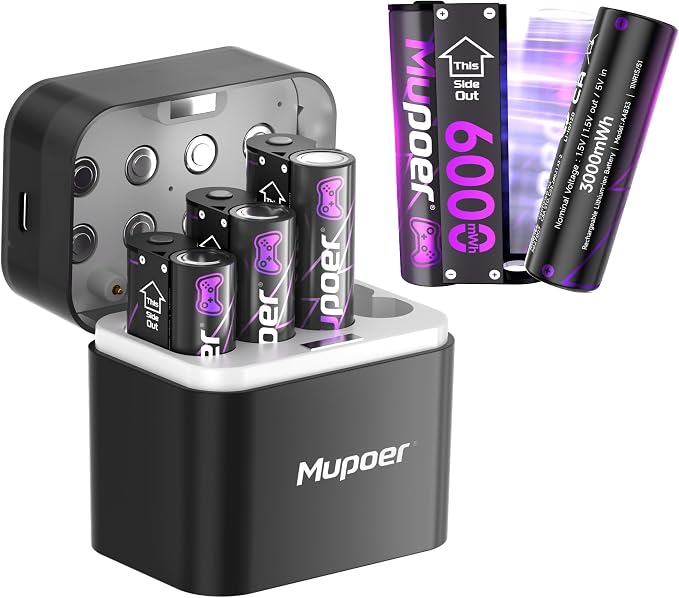 Rechargeable AA Batteries Lithium 8x3000mWh, Xbox Controller Battery Pack by Mupoer